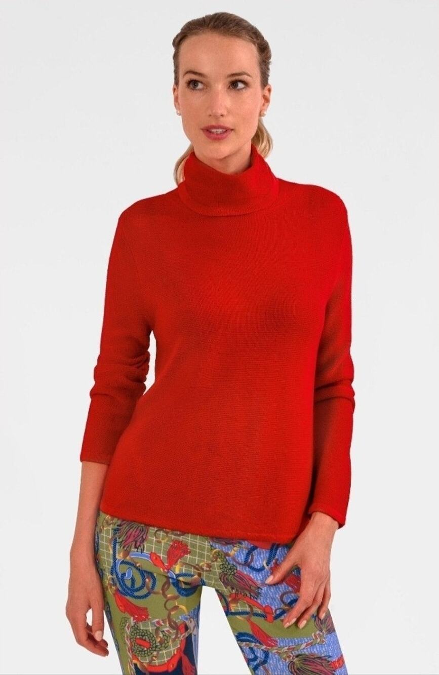 Gretchen Scott Knit Knit Turtleneck Sweater Red Long Sleeve Side Slit Size S